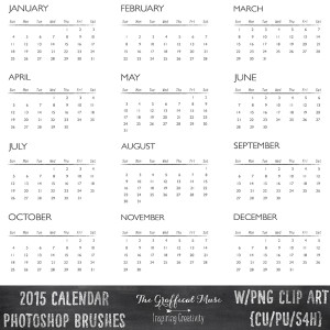 Free 2015 Calendar Photoshop Brushes PNG Clip Art